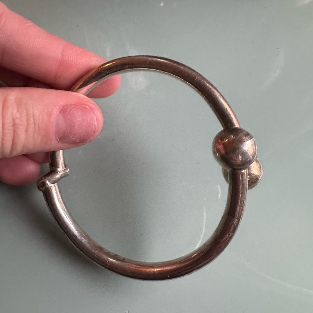 Mexico 925 Sterling Silver Hinge Orb Ends Clamp Bracelet 24.8g